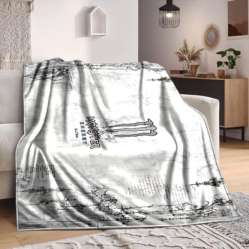 1Pc Monster Energy Graphic Print Flannel Fleece Blanket Soft Warm Throw Blanket for Sofa Bed Couch Home Decor Lightweight Travel Nap Blanket Xmas Gift