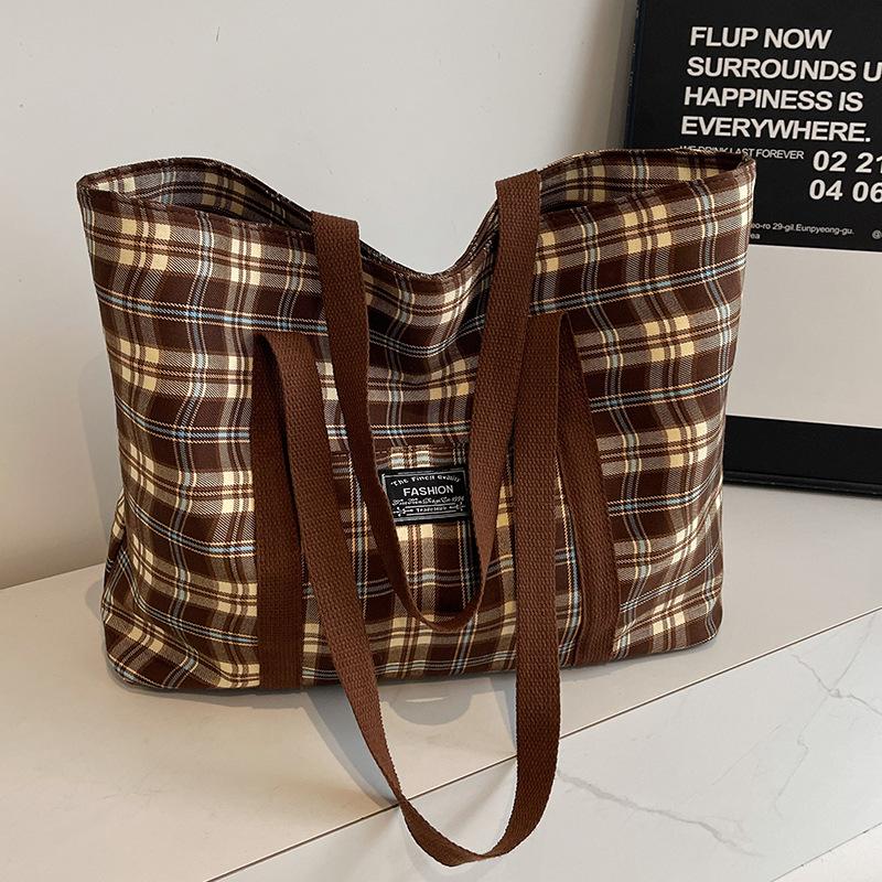 Большая вместительная сумка в клетку для женщин, новая сумка на одно плечо для поездок на работу и обратно для женщин, студенческая сумка для занятий в колледже