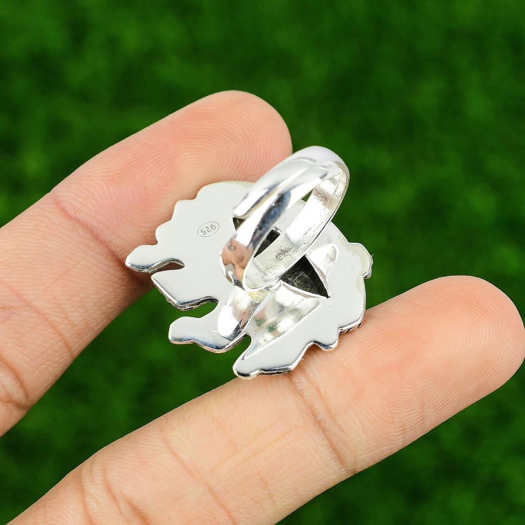 Натуральный камень Рутил Черный 925 Серебро Кольцо Обещания Регулируемое для Женщин