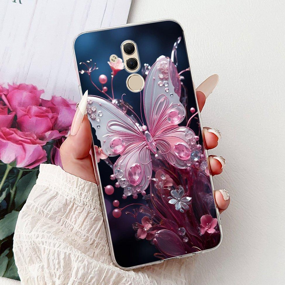 Clear For Huawei Mate 20Lite SNE-LX3 INE-LX2 Back Cover For Huawei Mate 20 Lite Case Cute Cartoon Cat Luxury Flowers Funny Funda