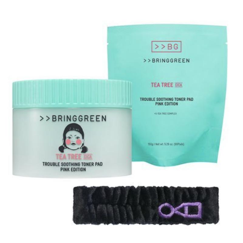 [BRINGGREENxSquid game] Успокаивающий тонер Tea Tree Cica, розовая версия, 90 шт., сменный блок, 90 шт., Squid Game2 Young Hee, очищающая повязка для лица