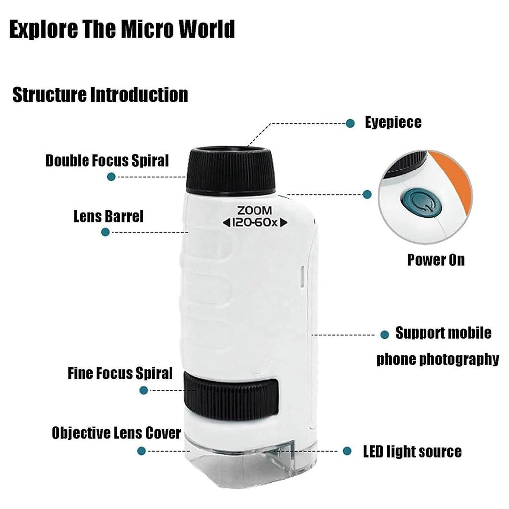 Handheld Science Biological Microscope Toys Portable Fun Kid Science Experiment Pocket Microscope for Kids Students Home School Toys