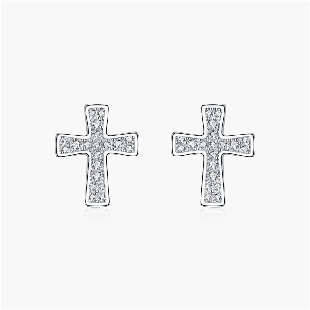 925 Sterling Silver Classic Sparkling Moissanite Cross Ear Studs Daily OL Wear Stud Earrings for Women Fine Jewelry