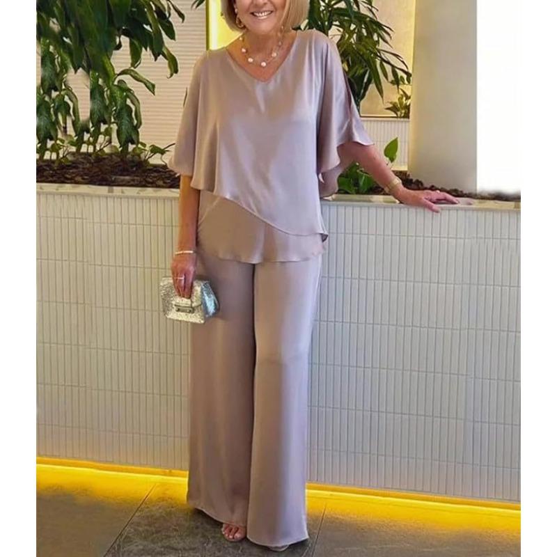 Женская футболка, однотонная, с v-образным вырезом, неровный подол, повседневный брючный костюм больших размеров