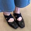Sheepskin Version~ Square Head Retro Handmade Ballet Single Shoes Women's Cross Strap Thick Heel Ballet Shoes Mary Jane Single Shoes