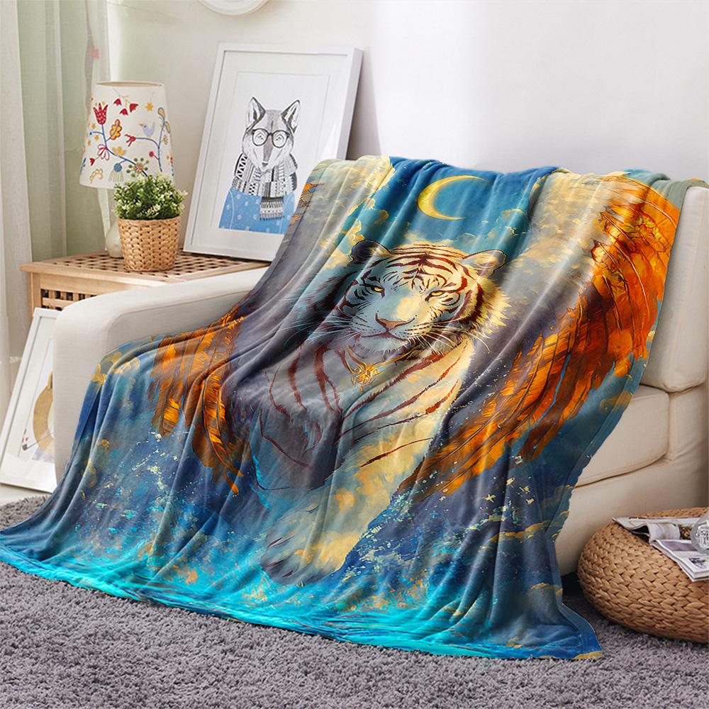 Фланелевое одеяло с принтом белого тигра, Высококачественное, Удобное для всех сезонов, Декор для дома, Тепло и уют, Идеально для рождественских подарков