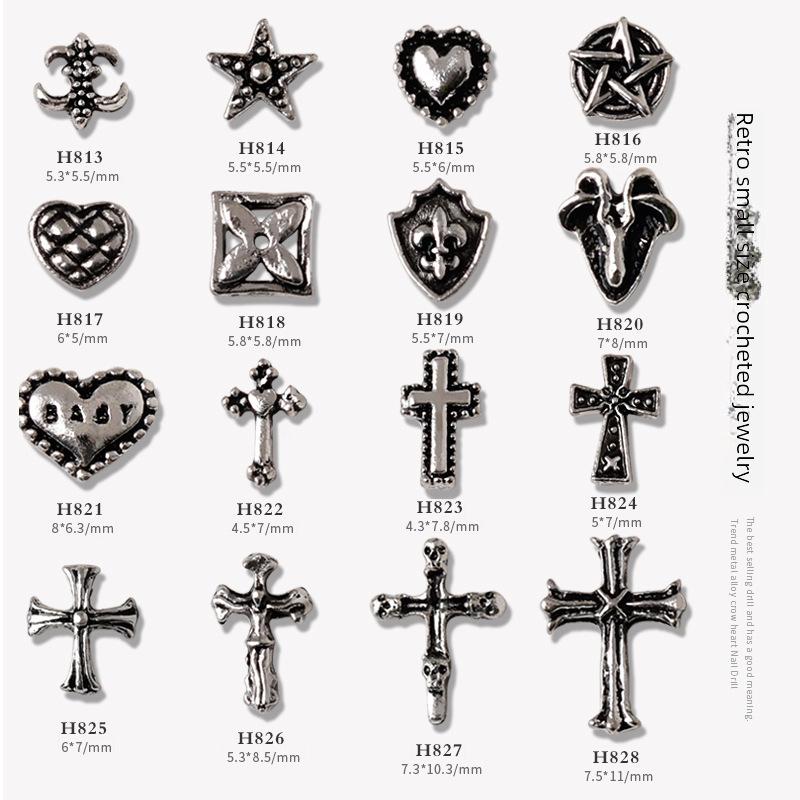 Chrome Heart Cross & Diamond Nail Art Jewelry - Retro Punk Style Accessories
