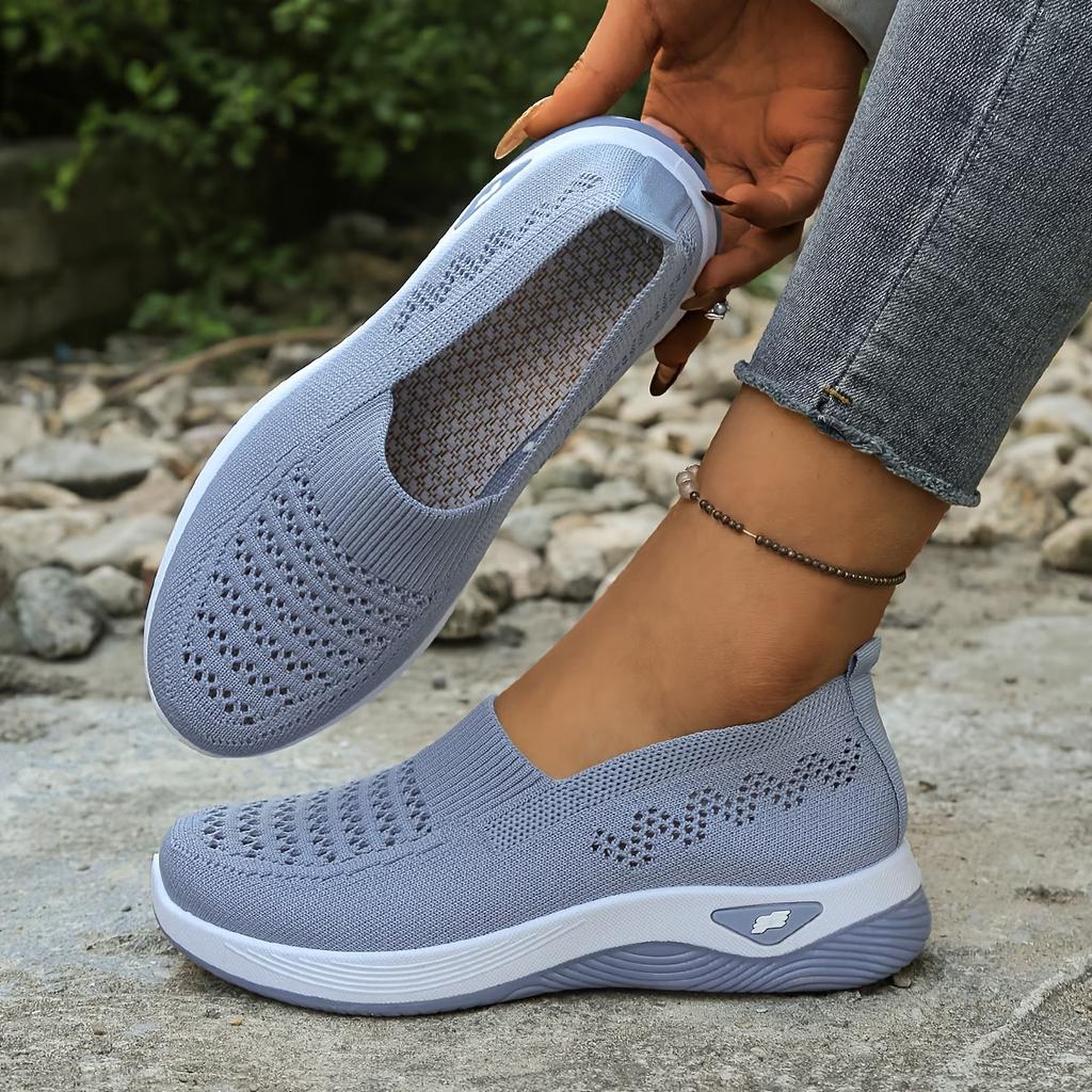 Женские дышащие слипоны на плоской подошве с мягкой подошвой - Легкие кроссовки для любого сезона, подходящие для ходьбы, ежедневной поездки на работу, удобная повседневная обувь
