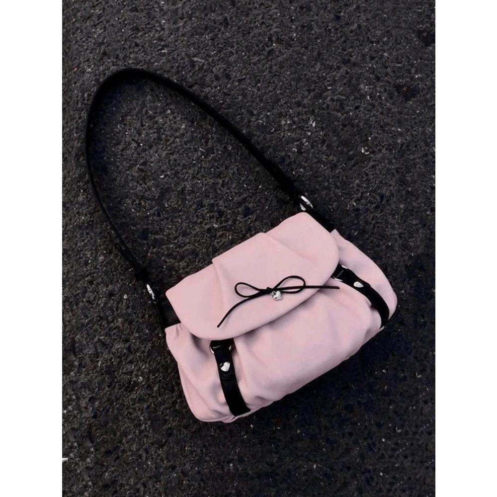 Unique Design Pink Cloud Backpack, Sweet Girl-Style Cute Underarm Bag, Fashion Versatile Outdoor Going Out Commuting Shopping Bow Shoulder Bag