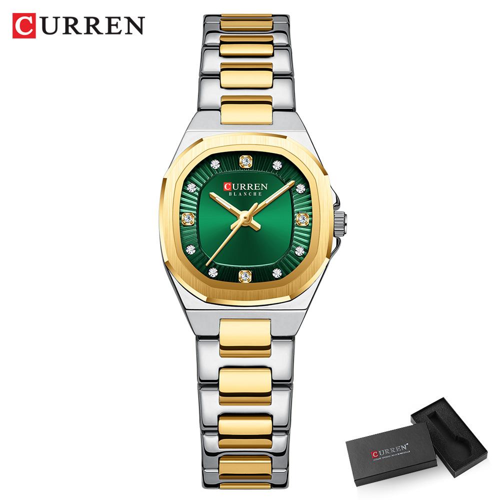 CURREN Gold Women's Watch Diamond Accents Stylish Stainless Steel Band Elegant Design Comes with Free Box
