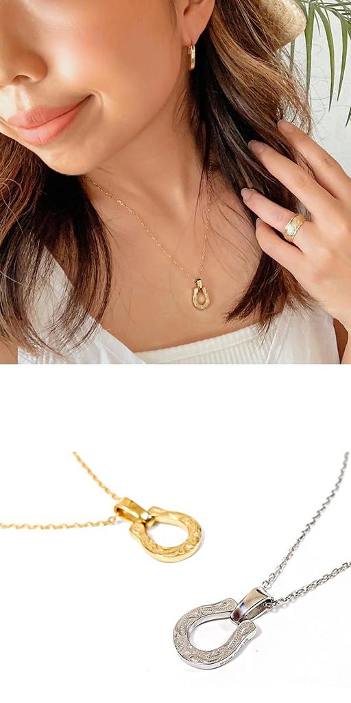 Horseshoe Necklace Horseshoe L Size Gold Silver Metal Hypoallergenic Surgical Stainless Steel 316L [silver Tree] [Hawaiian Jewelry] (Gold)