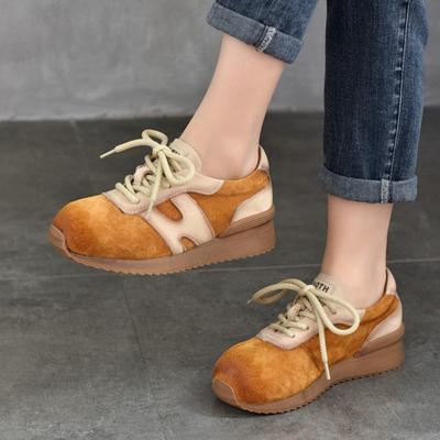 Женские спортивные туфли из натуральной кожи с круглым носком, повседневные универсальные кроссовки на шнуровке