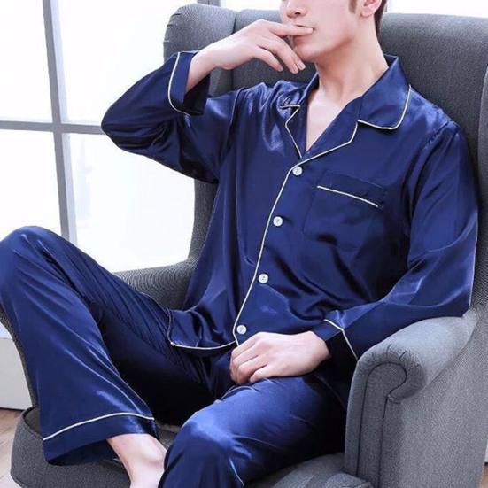 1 комплект, мужская одежда для сна, однотонная однобортная домашняя одежда с длинными рукавами, свободный пижамный комплект больших размеров из ледяного шелка для дома