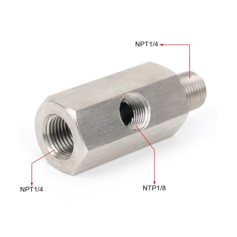 Oil Pressure Sensor Connector Feed Line Gauge Tee Adapter Oil Pressure Sensor Tee 1/8"NPT Female To M12 M10 M14 1/8NPT 1/4NPT