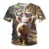 Funny Singing Pig T-shirt Men's Clothing Short Sleeves Round Neck T Shirt 3D Printed Animal Summer Casual Fashion Tees
