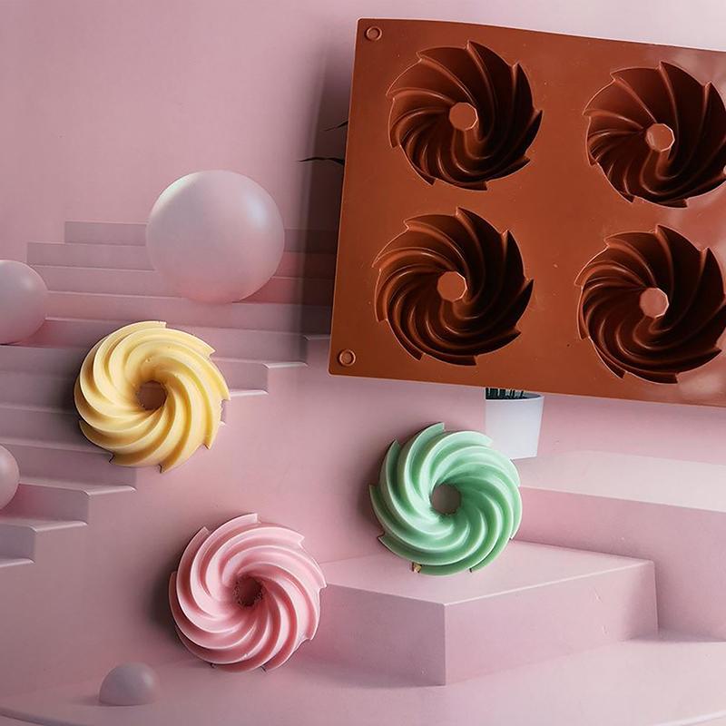 6-гнездная спиральная силиконовая форма 74 мм для выпечки торта, инструменты для приготовления желе, форма для украшения десертного мусса, необычные пончики
