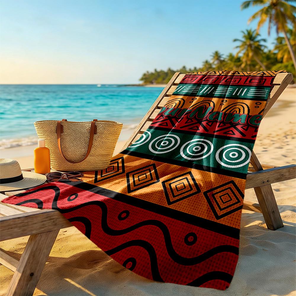 Ethnic Tribal Patterns Customize Text Beach Towel Quick-Dry Soft Microfiber Suitable for Sports Travel Swimming Yoga Bathroom Beach And Pool