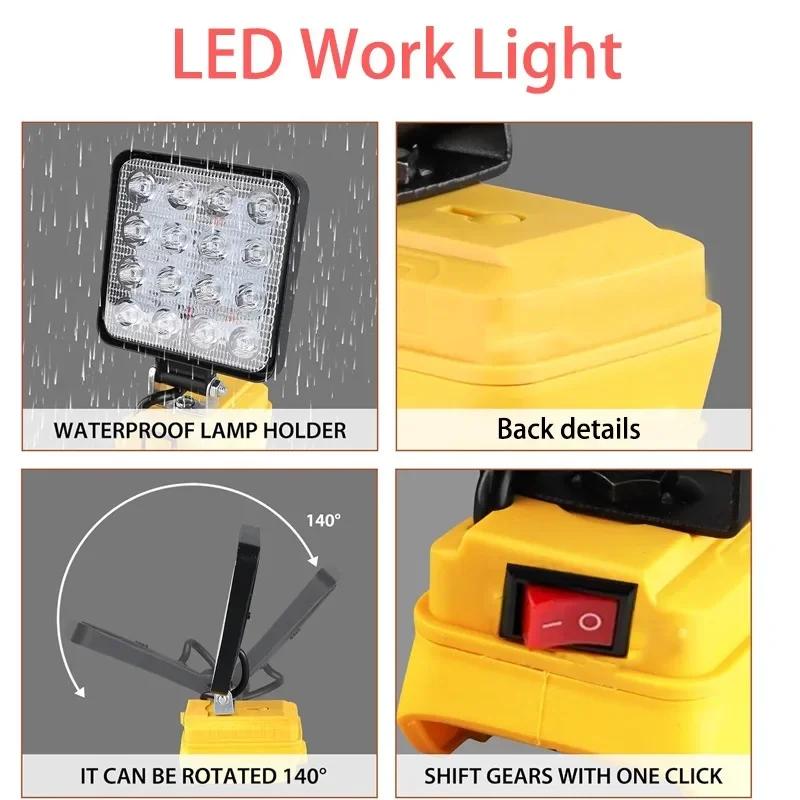 Для аккумулятора Dewalt 18V Li-ion Беспроводной светодиодный рабочий фонарь 3-дюймовый фонарик Портативная аварийная лампа-прожектор Кемпинговая лампа
