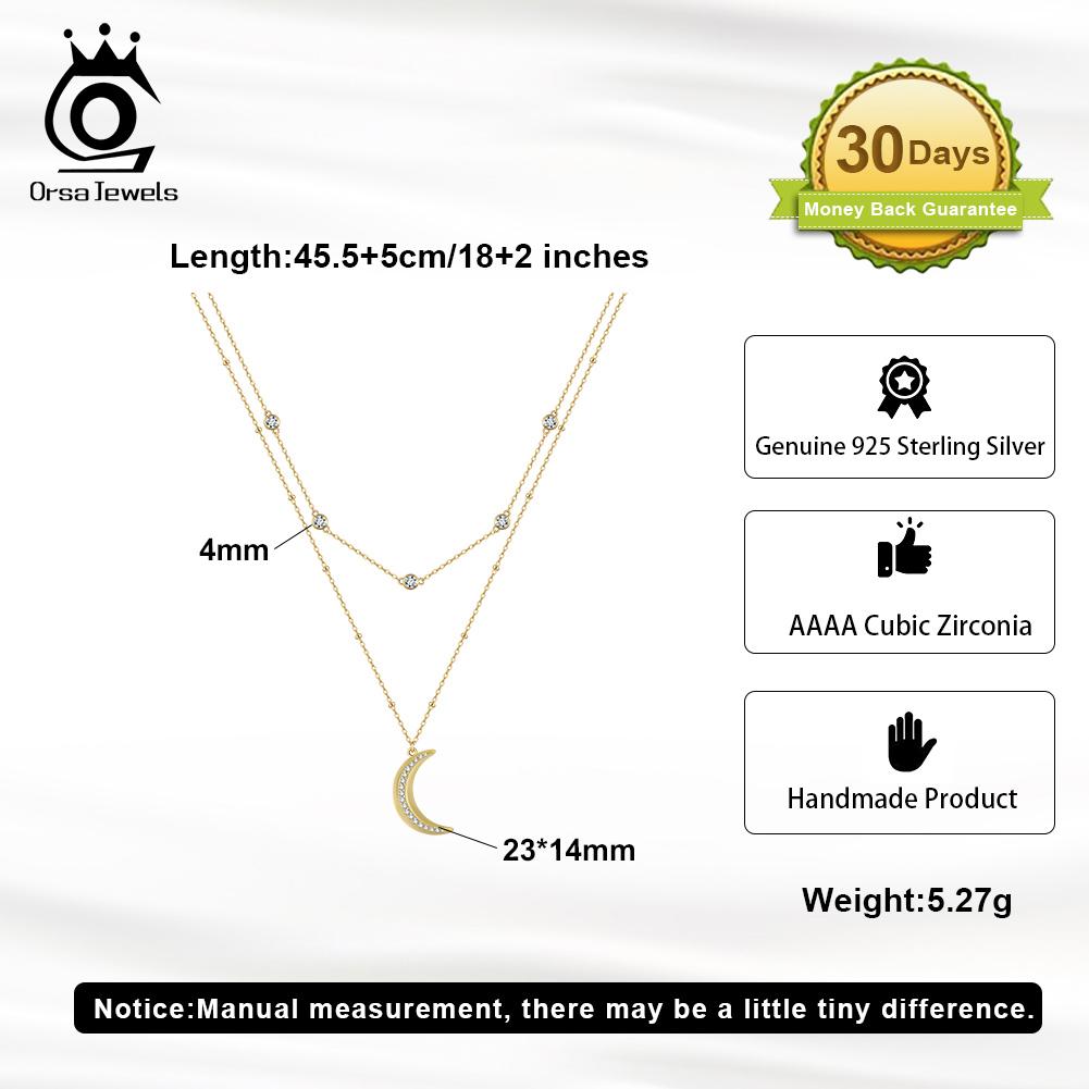 ORSA JEWELS Двойной Чокер на Ключицы 925 Пробы Стерлинговое Серебро Кулон-Луна для Женщин Вечеринка Ювелирные Изделия Подарок BQN12
