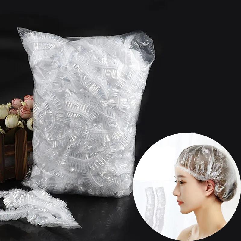 Shower Cap Head Set 42cm, 100 Pieces of Thick Elastic Plastic Bath Towels, Waterproof Disposable Salon Home and Travel Supplies