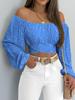 Autumn Women Print Crossed Tied Back Crop Top 2024 Femme Casual Off Shoulder Ruched Lantern Sleeve Blouse Lady Outfits