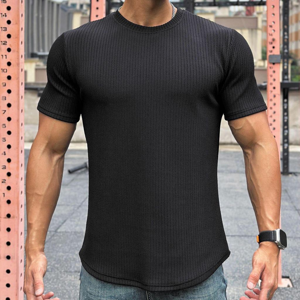 Men's Slim Fit Meteor Pattern T-Shirt - Trendy Solid Color Round Neck Short Sleeve for Summer Fitness