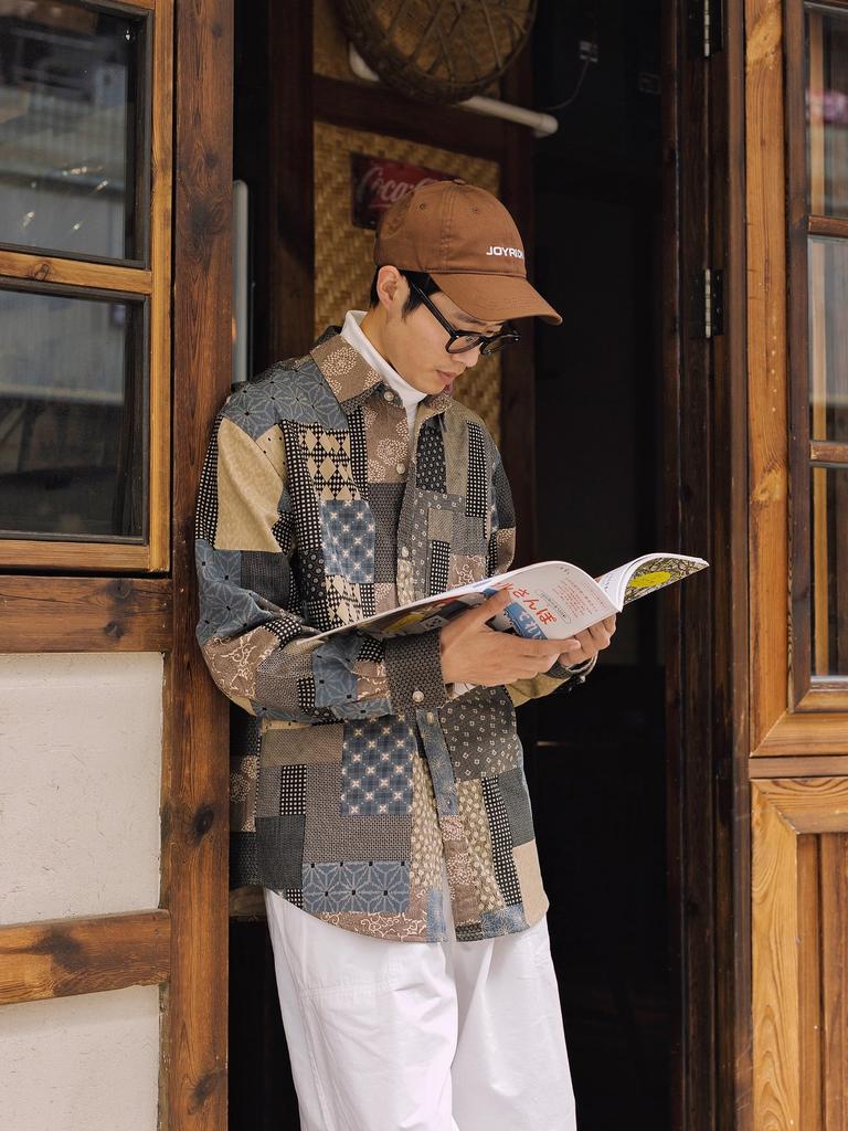 Japanese Pattern Fashion Autumn Clothes Silhouette Patchwork Style Print All Over Pattern Long Sleeve Shirt Cotton [CHANGE WELL] Men's "2023AW" 100%