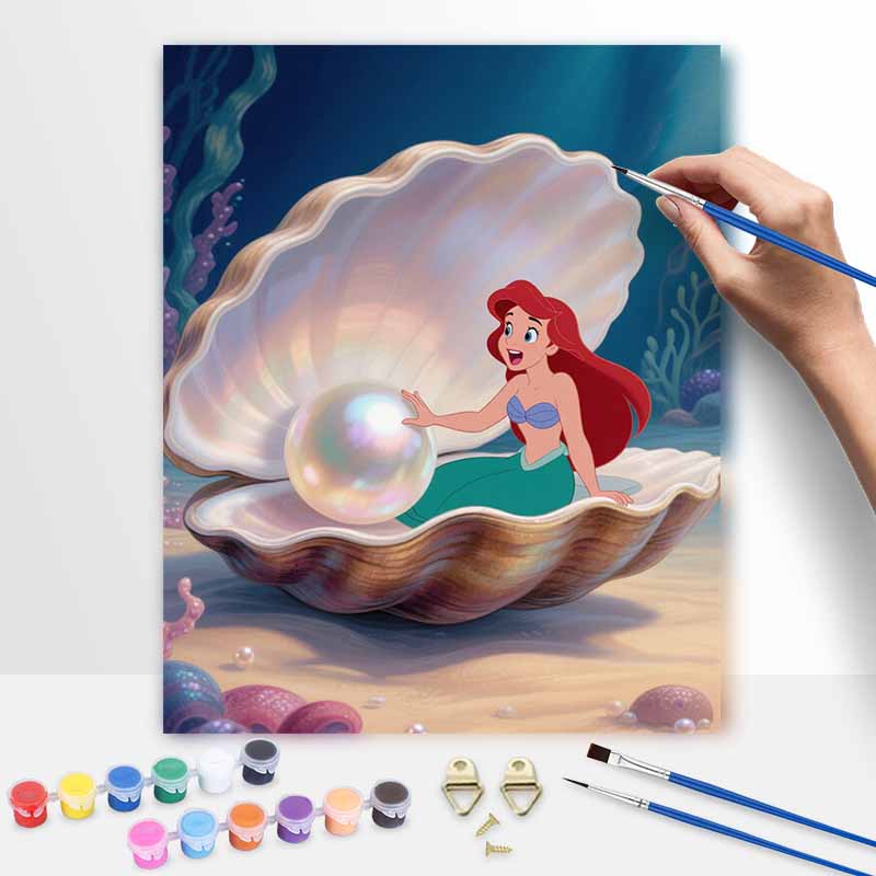 Disney digital oil painting art painting mermaid underwater pearl handmade diy home decorations