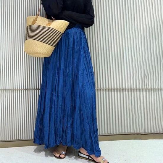 Женская юбка макси, эластичная юбка А-силуэта с высокой талией, плиссированная юбка, однотонная, с струящимся подолом, драпированная танцевальная юбка