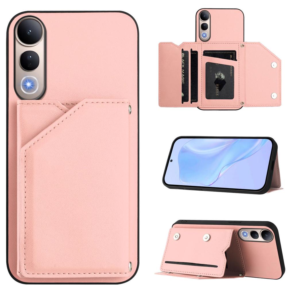 For Vivo V50 Lite 5G Case Card Holder Kickstand Skin-Touch Phone Cover with Wrist Strap