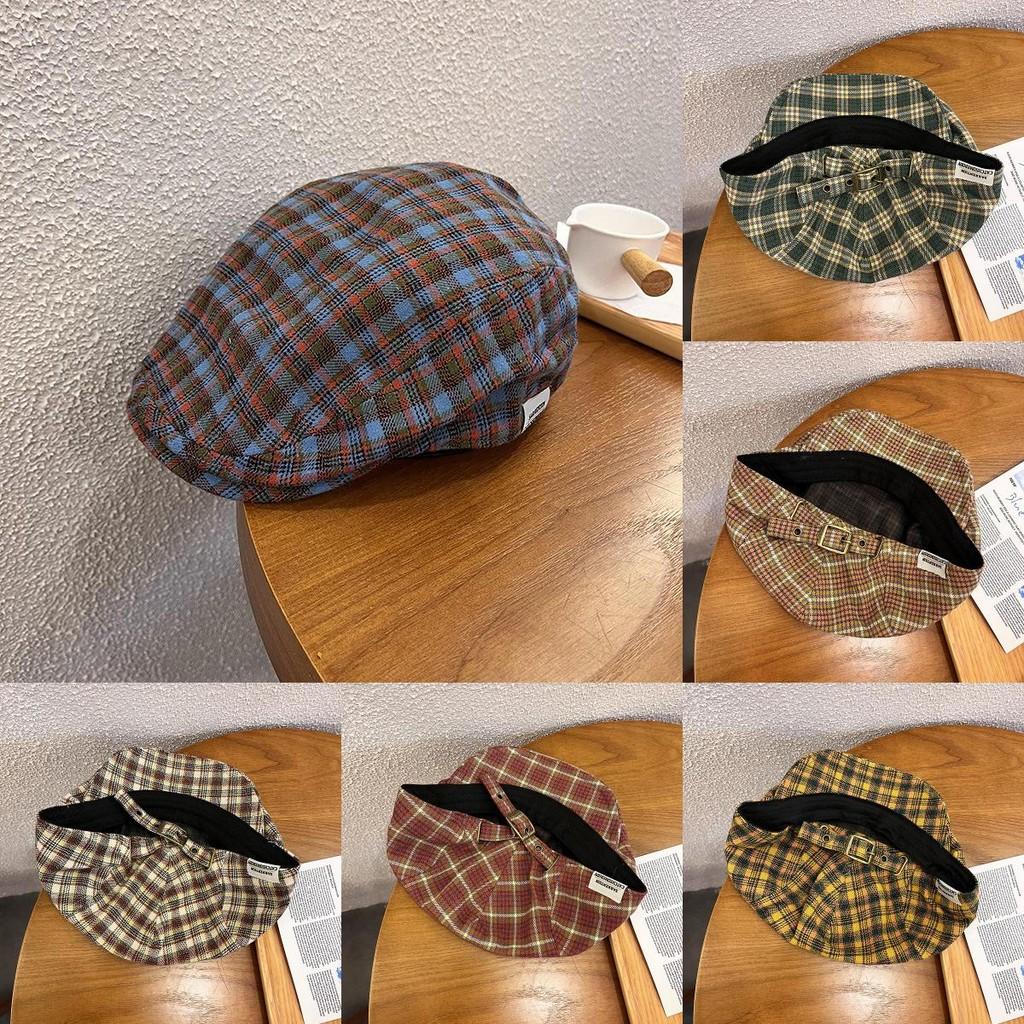 Grid Retro Trendy Print Newsboy Cap Windproof Warm Features Casual Streetwear