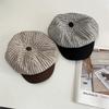 New Color Matching Brim Octagonal Hat Children's Autumn and Winter Woolen Cap Versatile Newsboy Hat Retro Beret