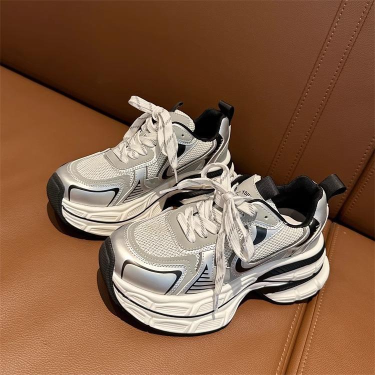 Туфли Paris silver dad, женская, осень 2024 года, новые, маленькие, на толстой подошве, дышащие, универсальные, повседневные, спортивные туфли
