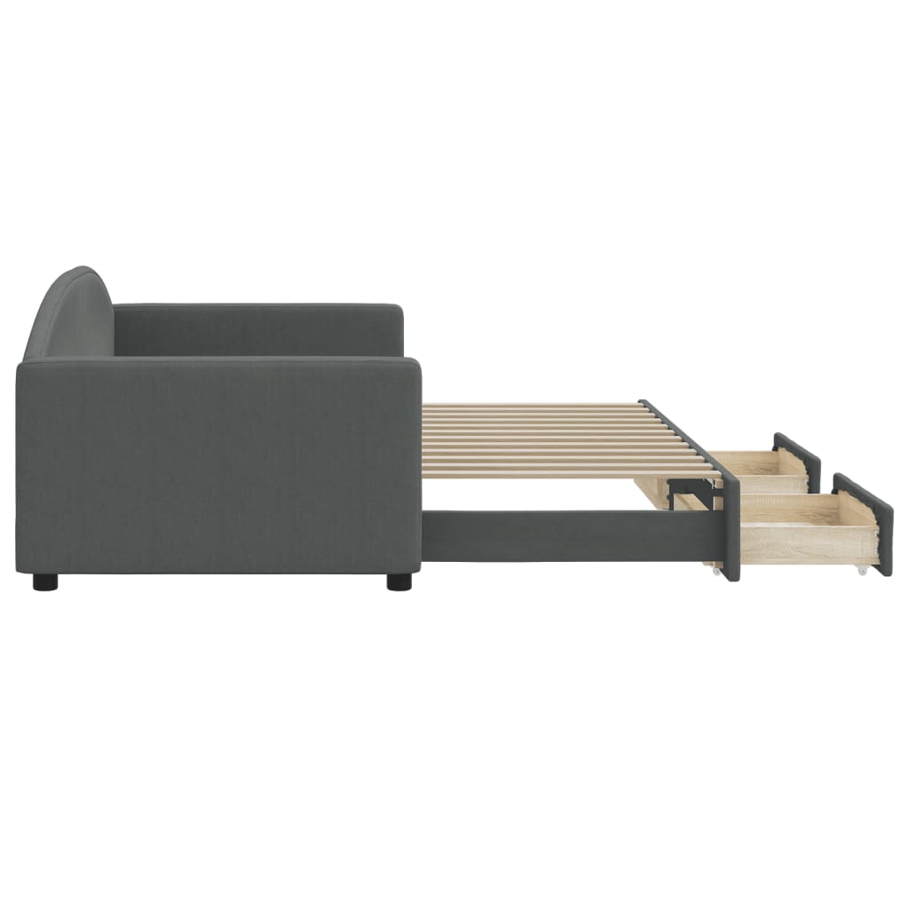 Pull Out Daybed with Drawers Dark Grey 90x200 cm Fabric