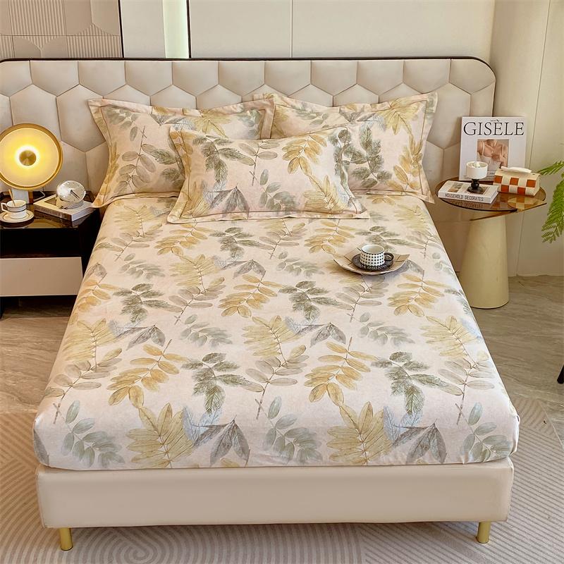 100% Cotton Bedsheet Skin-friendly Fitted Sheet Brushed Bed Cover Printed Bed Linen Elastic Sheets Drap De Lit (No Pillowcase)
