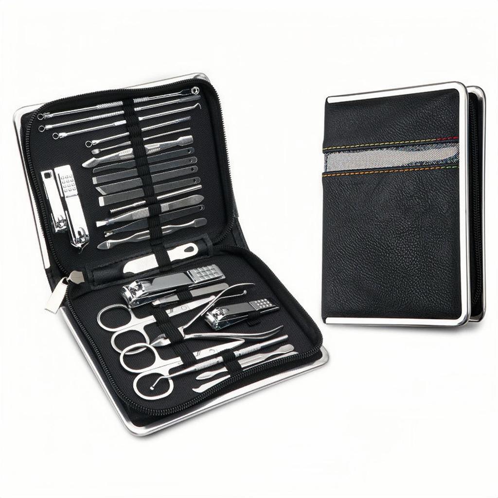 26-Piece Stainless Steel Manicure Set: Portable Nail Clippers, Cuticle Scissors & More