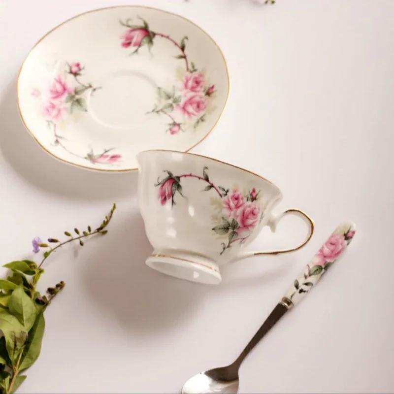 Bone China Coffee Cup Spoon Saucer Set English Afternoon Tea Cup Coffeeware 170ml Porcelain Cup and Saucer for Coffee
