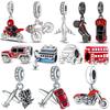 925 Silver Travel Vehicle Charms Beads Zirconium Motorcycle Truck Car Airplane Dangle Bracelet Necklace DIY Jewelry