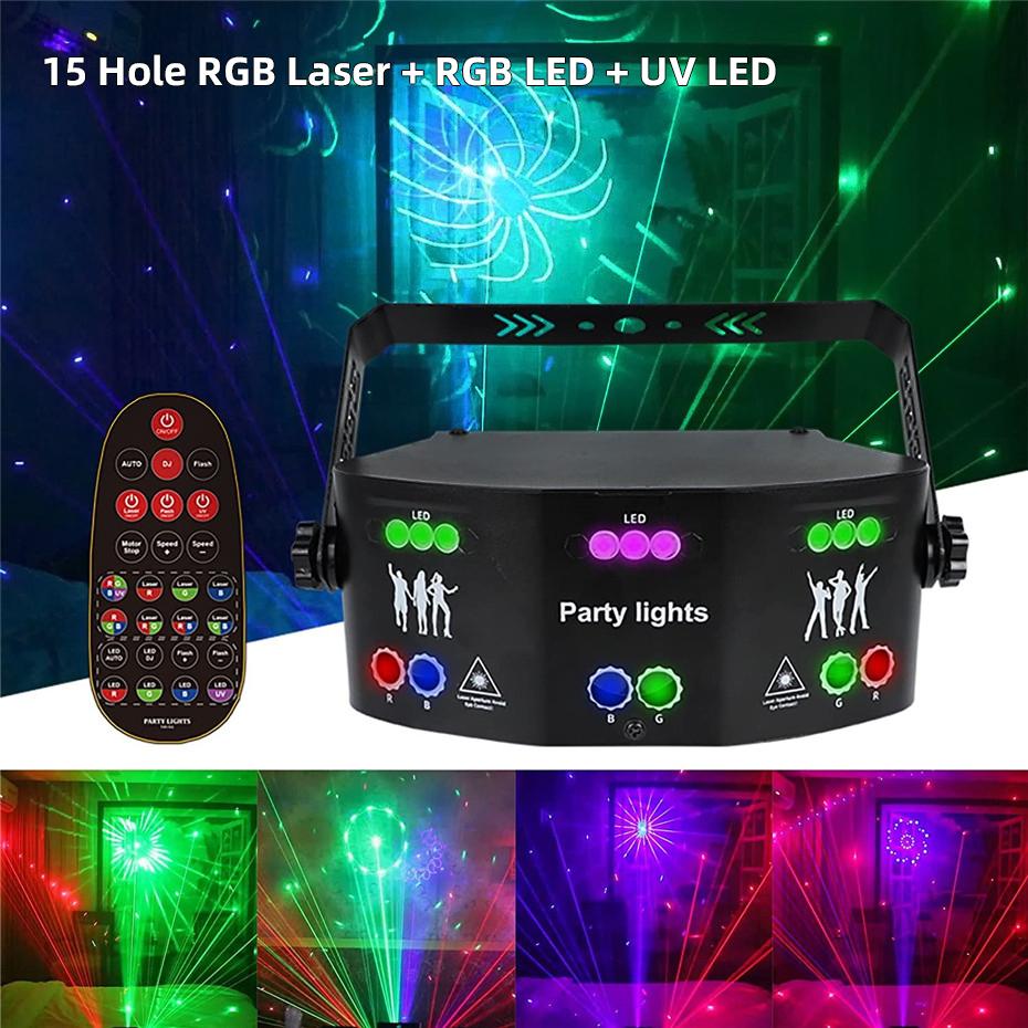 15 ГЛАЗ RGB Диско DJ Луч Лазерный Световой Проектор DMX Дистанционный Стробоскоп Эффект Сценического Освещения Рождественская Вечеринка Праздник Хэллоуин Огни