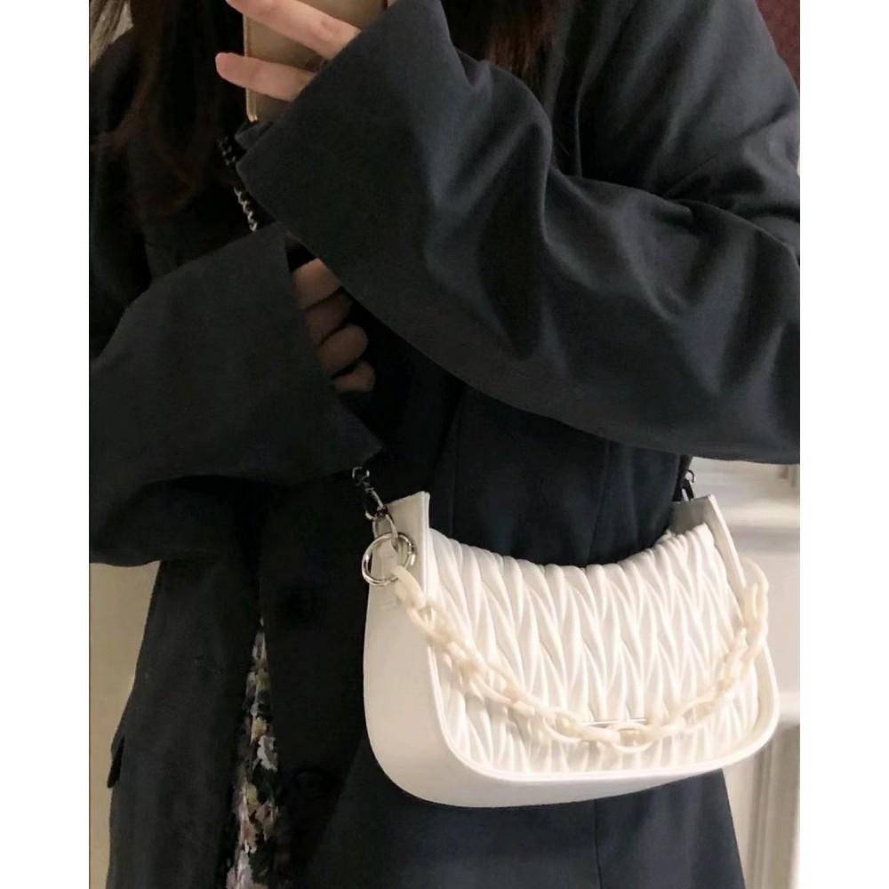 IELGY Женская сумка-мессенджер со складками и ромбами, модная универсальная сумка через плечо под мышками с акриловой цепочкой