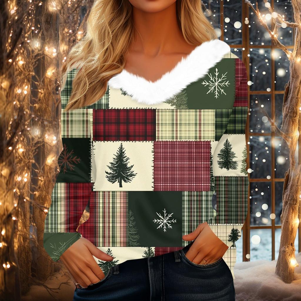 Рубашки с длинным рукавом для женщин Милые топы Рождественские принты Футболки Блузки Повседневные топы больших размеров Базовые топы Пуловеры