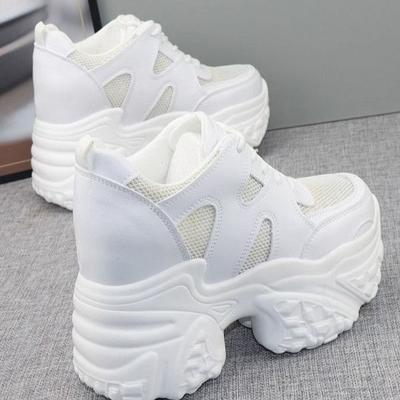 Сетчатые дышащие кроссовки на платформе 12 см для женщин 2025 новинка 10 маленьких см повседневные белые серебристые черные