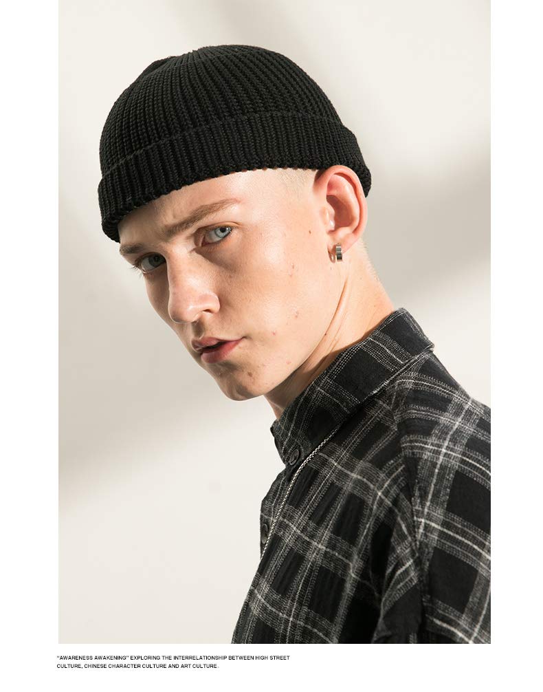 Croogo Вязаная Однотонная Шапка-Капюшон Короткая Полосатая Вязаная Крутая Исламская Неглубокой Посадки Мужская Шапка-Бини, Цвет, Простая, Оверсайз, Крышка, Весна, Осень, Зима, Шапка, Шапка,