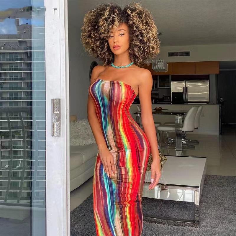 Women's Summer Printed Slim Sexy Sheath Long Dresses