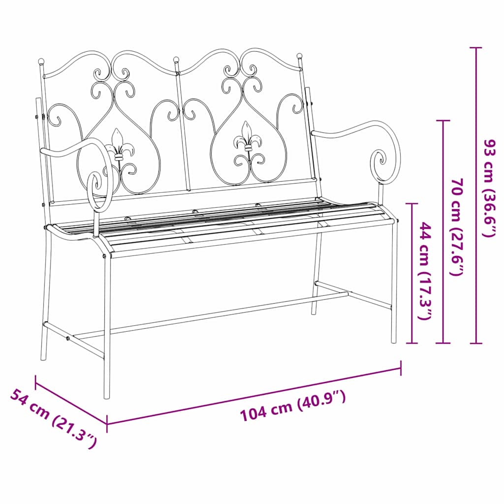 Garden Bench Black 104 x 54 x 93 cm Steel