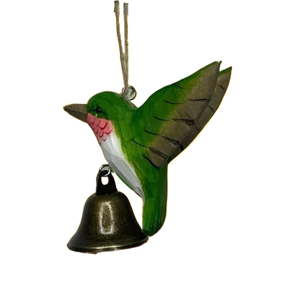 Handade Wooden Hummingbird Guardian Bell Of Good Luck Ornament,Metal Bell Bird Figurines Hanging Decor Home Housewarming Gift