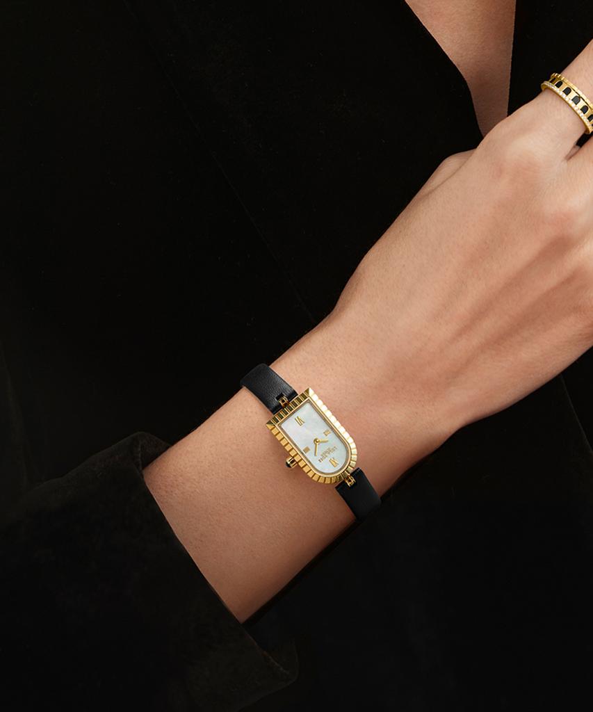 Lollalojeu Arch Mother-Of-Pearl Black Leather Strap Women'S Wristwatch