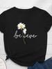 BELIEVE Daisy Print Women T Shirt Short Sleeve O Neck Loose Women Tshirt Ladies Fashion Tee Shirt Tops Clothes Camisetas Mujer