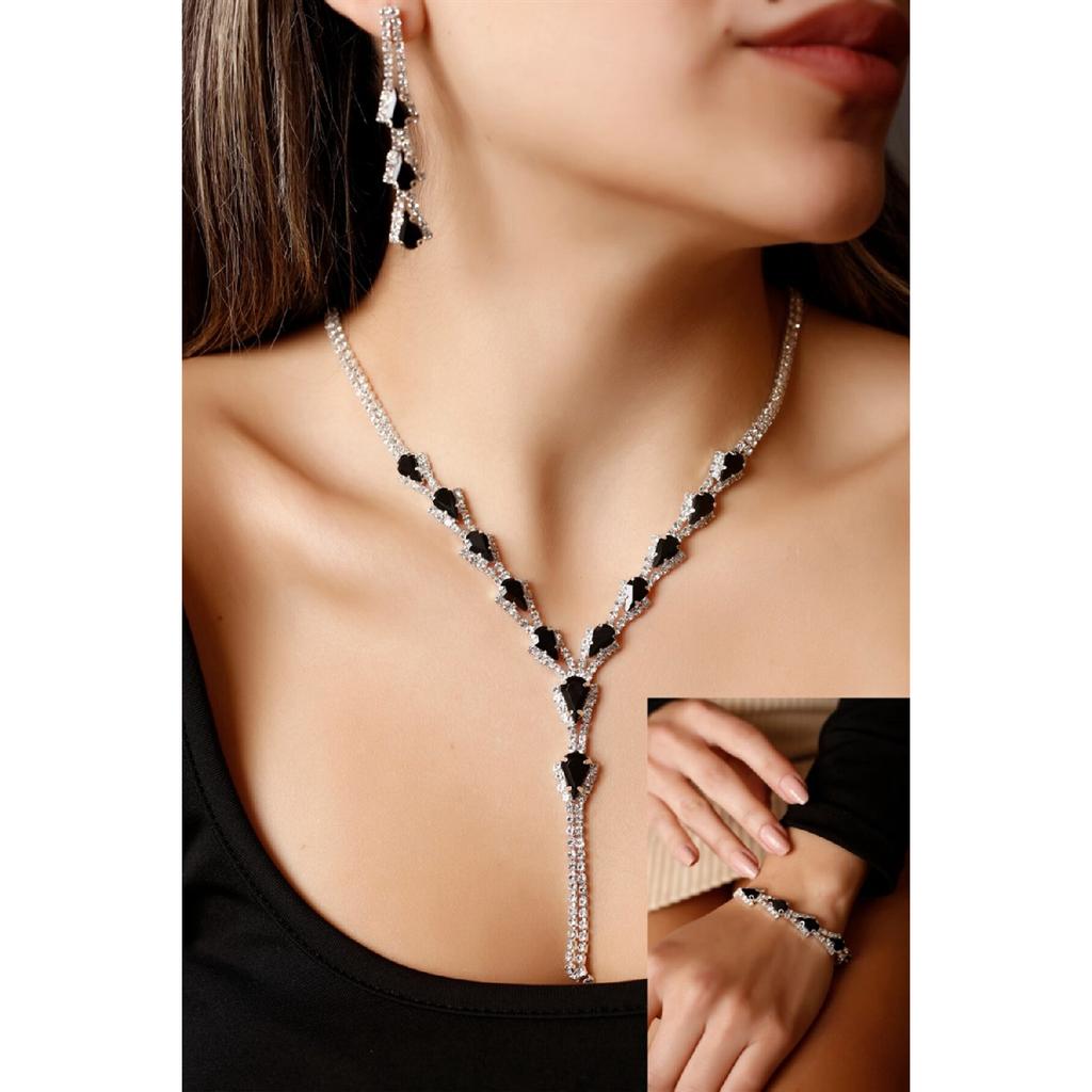 Посеребренное серебряное ожерелье, серьги и браслет с каплевидным камнем, набор из 3-х штук для приглашения на свадьбу и помолвку Abiy