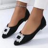 2025 New Spring and Autumn Shallow Mouth Shoes Rhinestone Black Women's Temperament Flat Bottom Laden Shoes French Pointed Single Shoes Low Heel